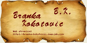 Branka Kokotović vizit kartica